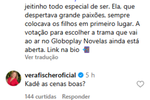 Vera Fischer critica seleção de cenas de “Laços de Família” em votação no Globoplay
