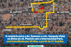 Avenida Santana recebe pavimento de concreto e obra interditará rótula por até 20 dias na entrada do Parque Industrial Vice-presidente José Alencar