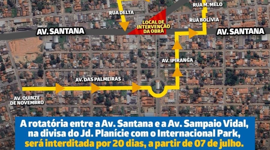 Avenida Santana recebe pavimento de concreto e obra interditará rótula por até 20 dias na entrada do Parque Industrial Vice-presidente José Alencar