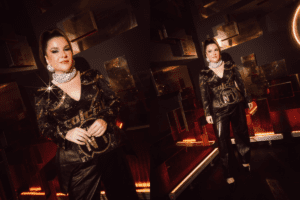 Ju Ferraz aposta em sofisticação com look assinado por Juliana Sanmartin