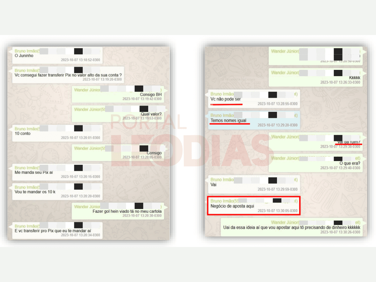 Prints de conversas entre Bruno Henrique e o irmão / Reprodução