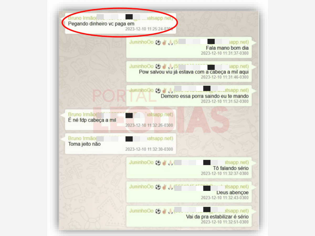 Prints de conversas entre Bruno Henrique e o irmão / Reprodução