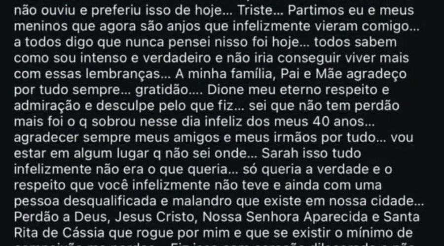 Thales Machado deixa carta antes de matar os filhos e se matar