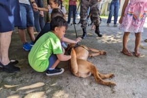 Crianças autistas participam de sessão de terapia com cães do Bope em Macapá