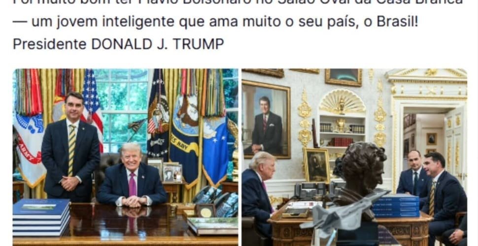 Trump publica foto com Flávio: “Jovem inteligente que ama muito o seu país”