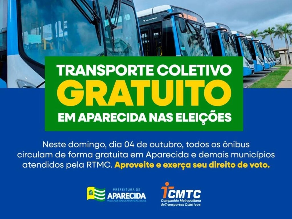 Transporte coletivo será gratuito em Aparecida neste domingo, 4